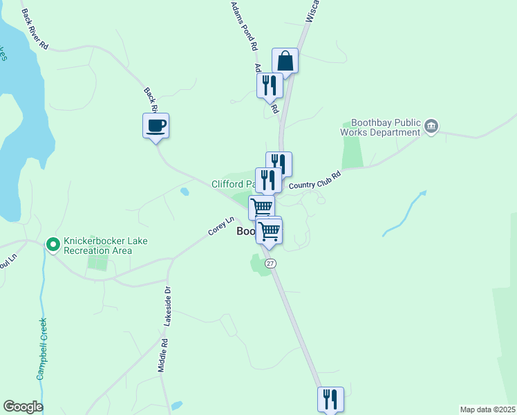 map of restaurants, bars, coffee shops, grocery stores, and more near 988 Wiscasset Road in Boothbay