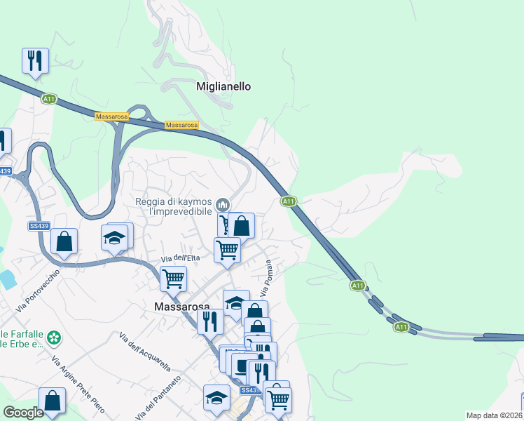 map of restaurants, bars, coffee shops, grocery stores, and more near 137 Via di Ronco in Massarosa