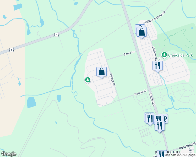 map of restaurants, bars, coffee shops, grocery stores, and more near 1525 Bruny Avenue in Pickering