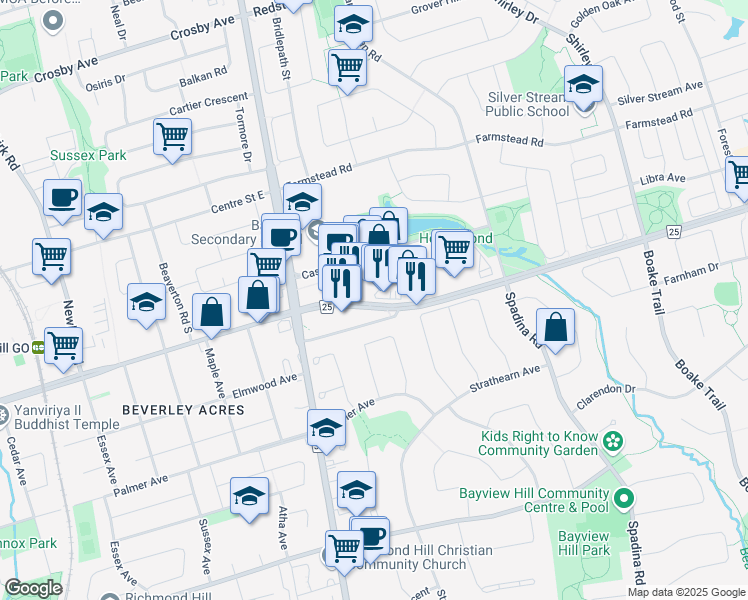 map of restaurants, bars, coffee shops, grocery stores, and more near 1070 Major Mackenzie Drive East in Richmond Hill