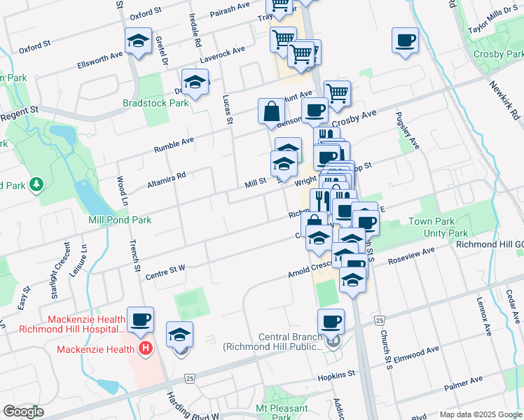 map of restaurants, bars, coffee shops, grocery stores, and more near 44 Reaman Street in Richmond Hill