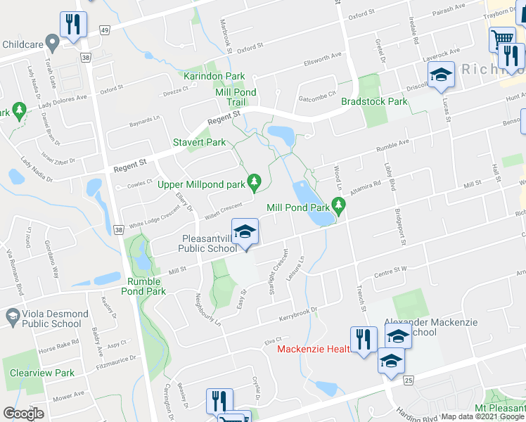 map of restaurants, bars, coffee shops, grocery stores, and more near 371 Sugar Maple Lane in Richmond Hill