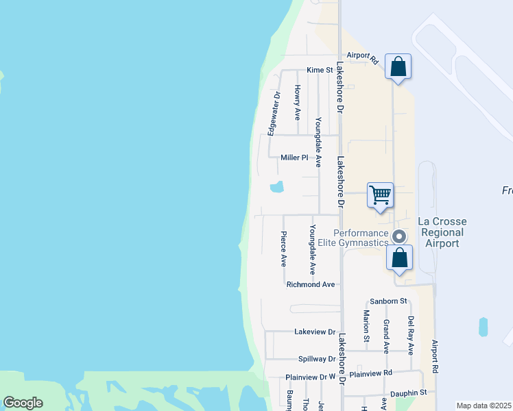 map of restaurants, bars, coffee shops, grocery stores, and more near 3003 North Bayshore Drive in La Crosse