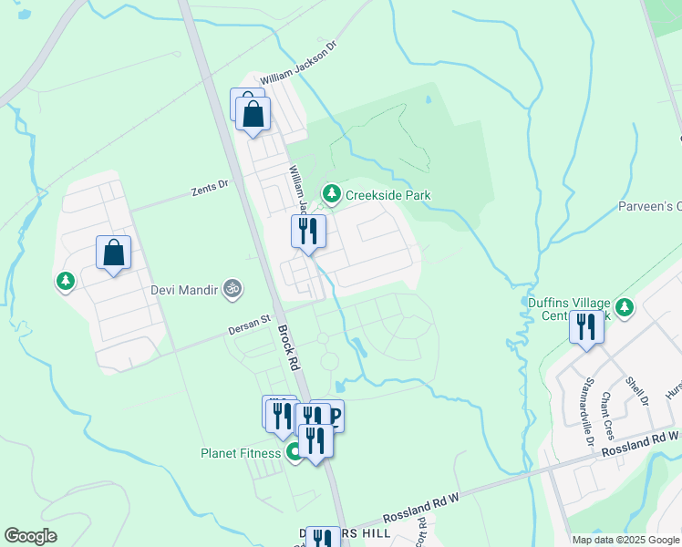 map of restaurants, bars, coffee shops, grocery stores, and more near 1913 Liatris Drive in Pickering