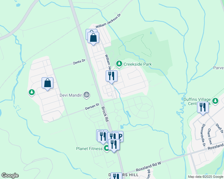 map of restaurants, bars, coffee shops, grocery stores, and more near 2468 Generra Mews in Pickering