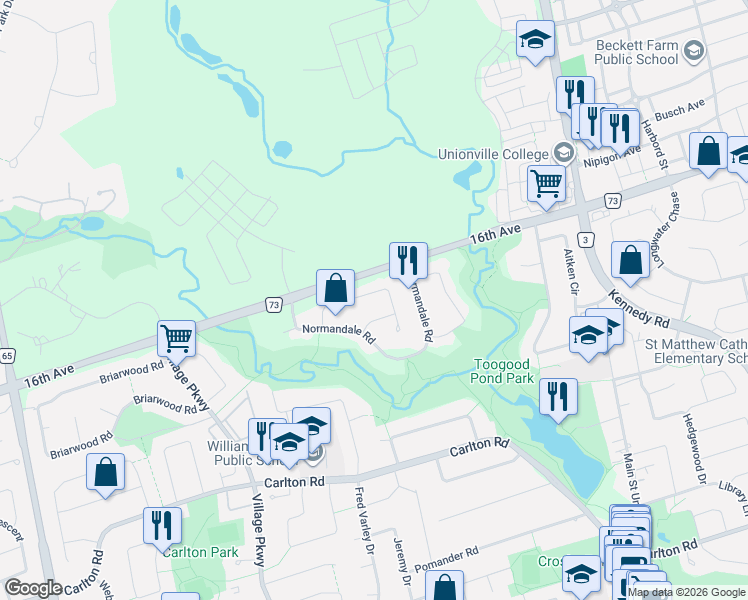 map of restaurants, bars, coffee shops, grocery stores, and more near 28 Delhi Crescent in Markham