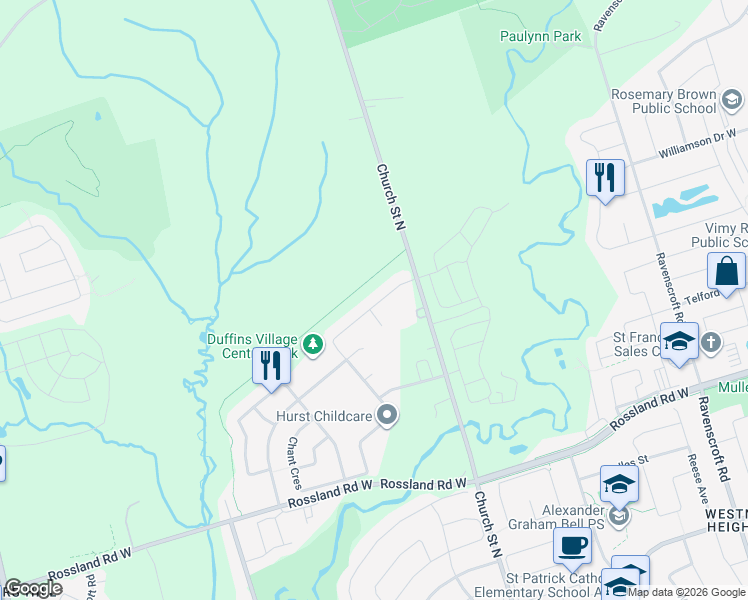 map of restaurants, bars, coffee shops, grocery stores, and more near 3 McClustey Avenue in Ajax