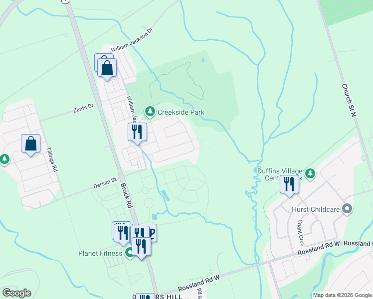 map of restaurants, bars, coffee shops, grocery stores, and more near 1837 Liatris Drive in Pickering
