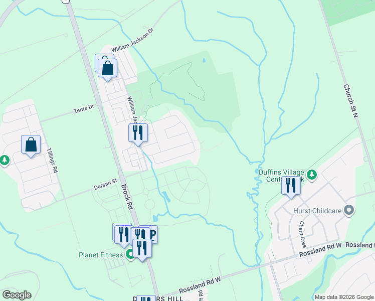 map of restaurants, bars, coffee shops, grocery stores, and more near 1837 Liatris Drive in Pickering