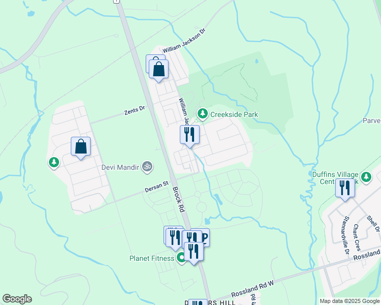 map of restaurants, bars, coffee shops, grocery stores, and more near 2478 William Jackson Drive in Pickering