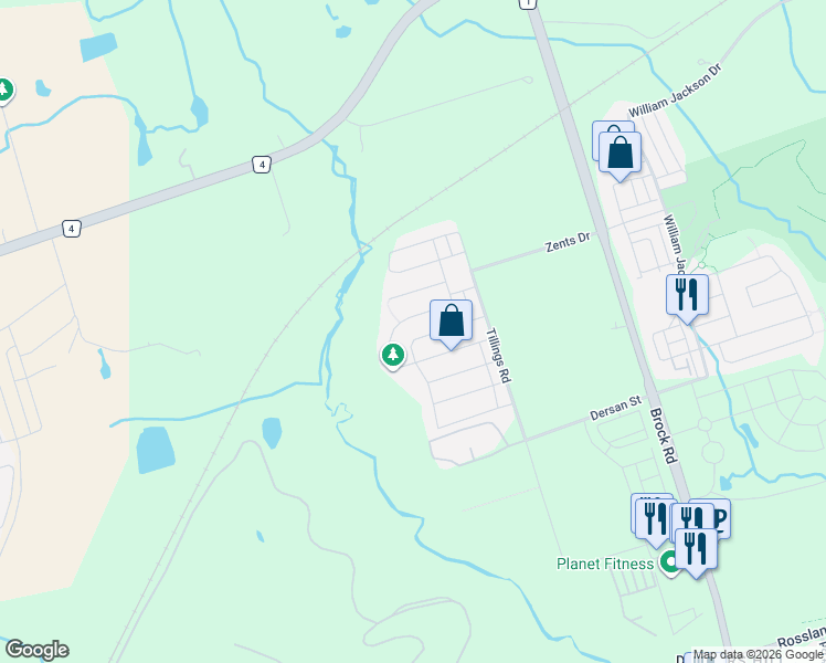 map of restaurants, bars, coffee shops, grocery stores, and more near 1525 Bruny Avenue in Pickering