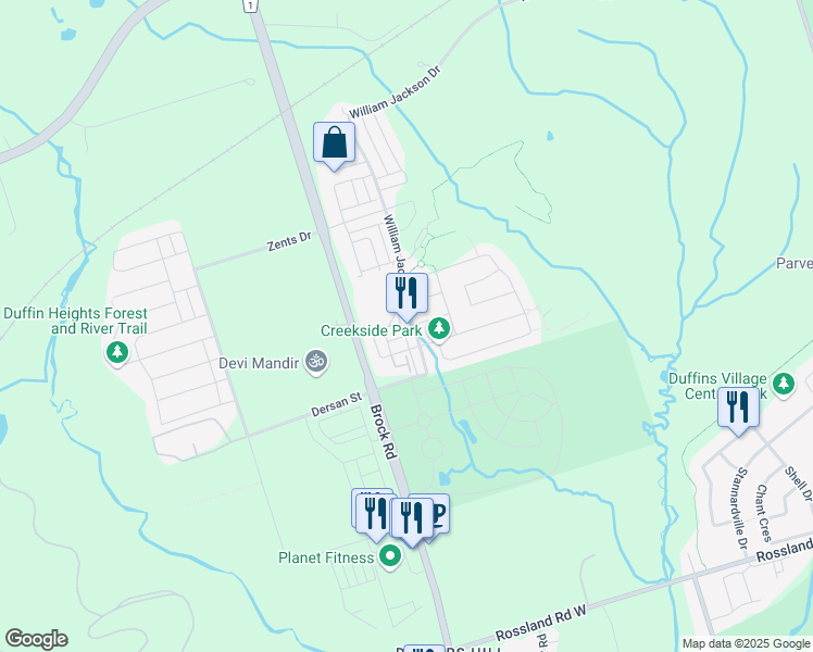 map of restaurants, bars, coffee shops, grocery stores, and more near 2482 William Jackson Drive in Pickering