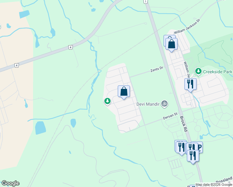 map of restaurants, bars, coffee shops, grocery stores, and more near 1525 Bruny Avenue in Pickering