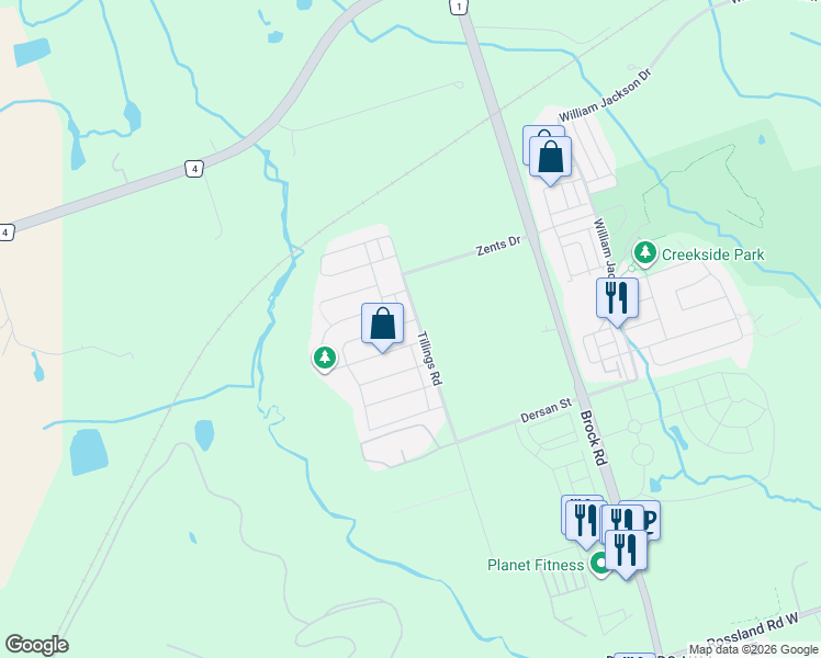map of restaurants, bars, coffee shops, grocery stores, and more near 1577 Bruny Avenue in Pickering