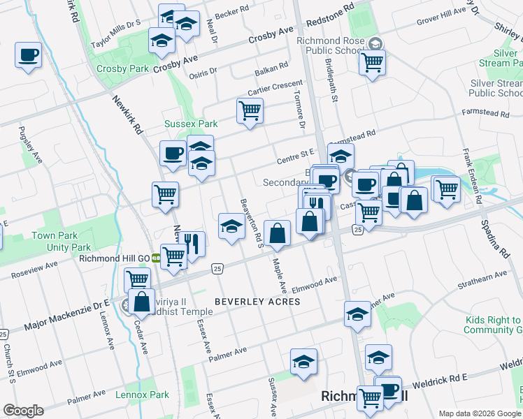 map of restaurants, bars, coffee shops, grocery stores, and more near 371 Fesserton Road in Richmond Hill