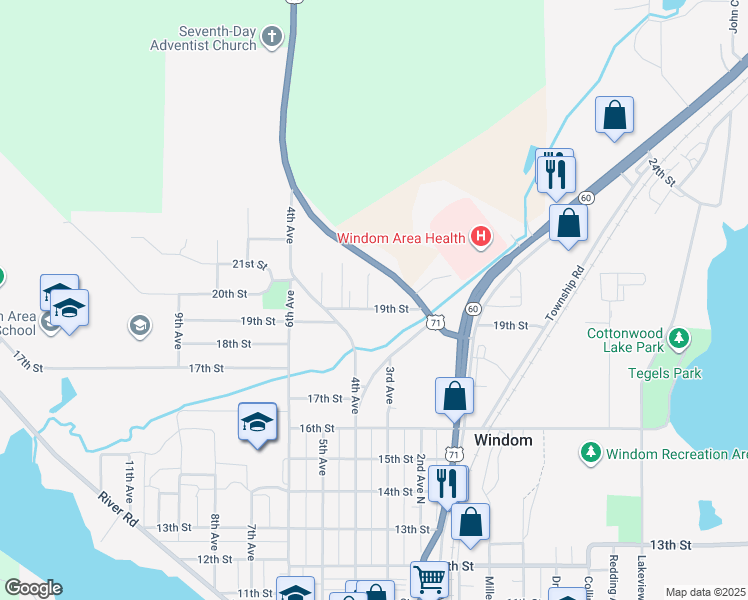 map of restaurants, bars, coffee shops, grocery stores, and more near 401 19th Street in Windom