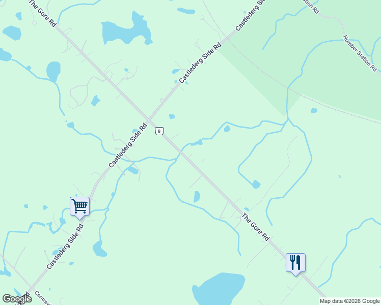 map of restaurants, bars, coffee shops, grocery stores, and more near 14877 The Gore Road in Caledon