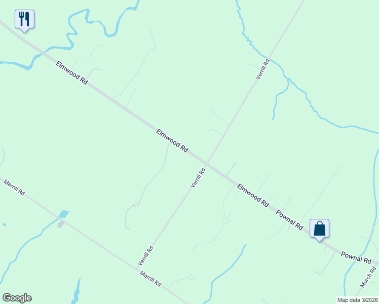 map of restaurants, bars, coffee shops, grocery stores, and more near 172 Elmwood Road in Pownal