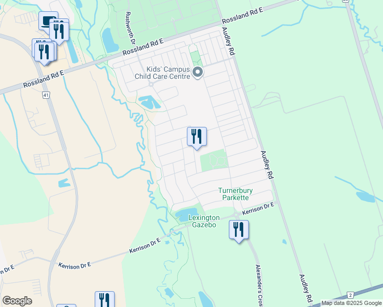 map of restaurants, bars, coffee shops, grocery stores, and more near 22 Headon Avenue in Ajax