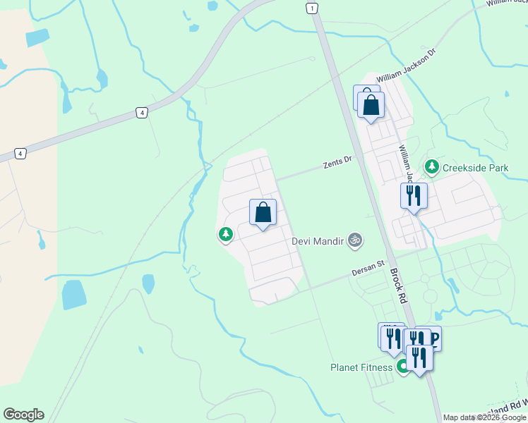map of restaurants, bars, coffee shops, grocery stores, and more near 1554 Bruny Avenue in Pickering