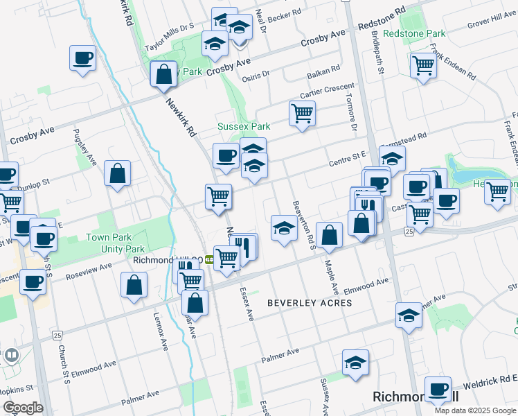 map of restaurants, bars, coffee shops, grocery stores, and more near 26 Gentry Crescent in Richmond Hill