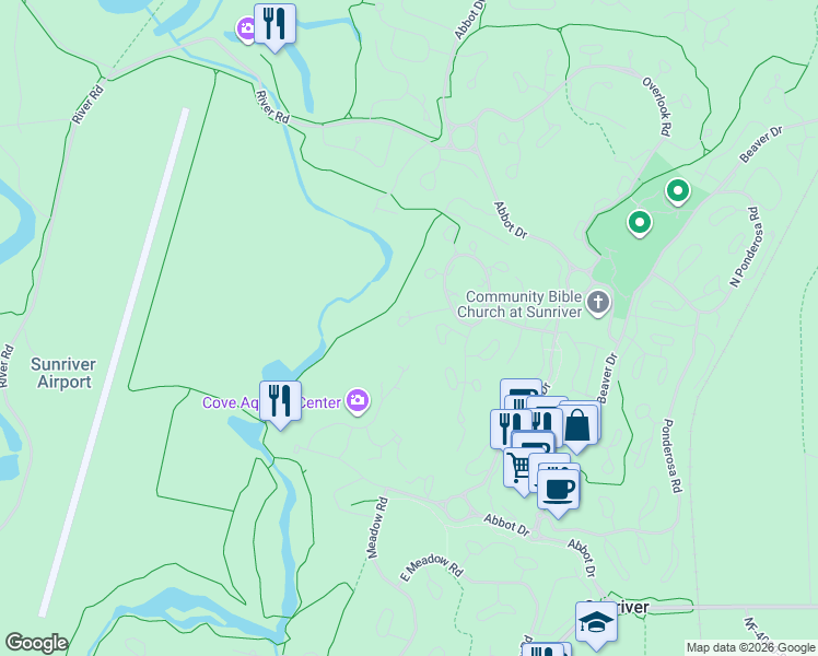 map of restaurants, bars, coffee shops, grocery stores, and more near 57240 Island Road in Sunriver
