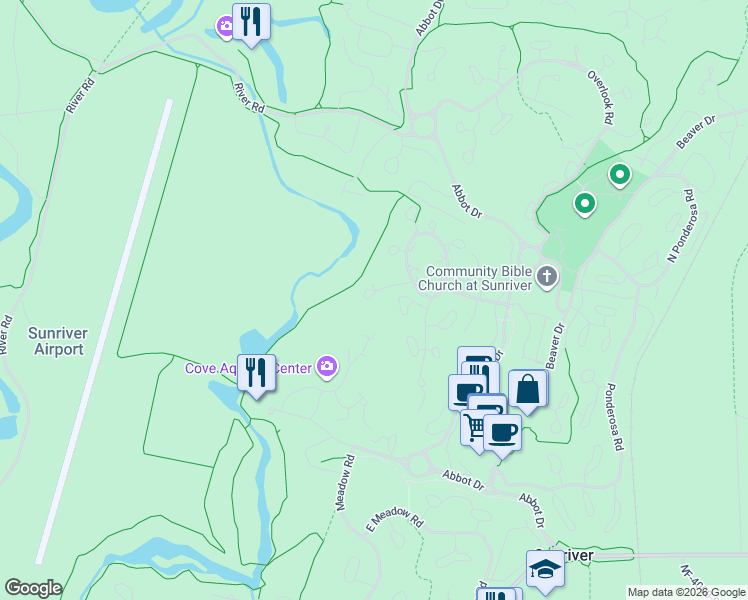 map of restaurants, bars, coffee shops, grocery stores, and more near 57240 Island Road in Sunriver