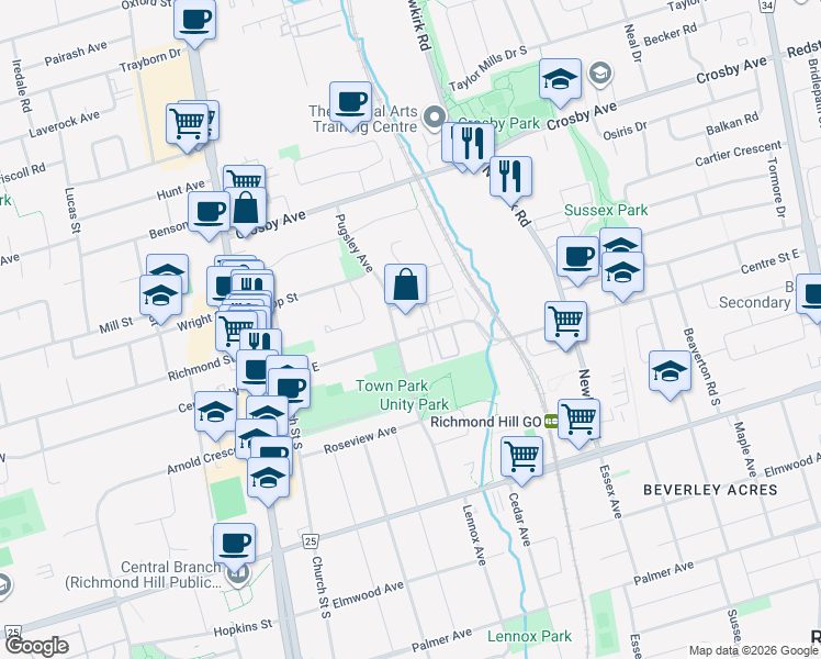 map of restaurants, bars, coffee shops, grocery stores, and more near in Richmond Hill