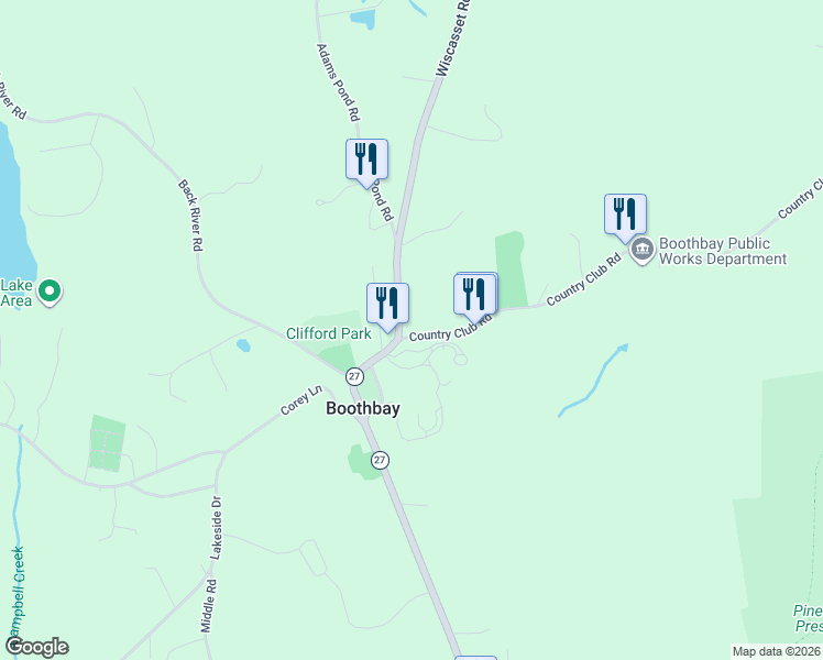 map of restaurants, bars, coffee shops, grocery stores, and more near 972 Wiscasset Road in Boothbay