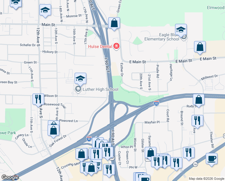 map of restaurants, bars, coffee shops, grocery stores, and more near Highway 157 in Onalaska