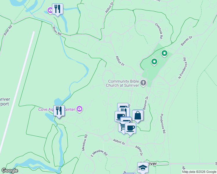 map of restaurants, bars, coffee shops, grocery stores, and more near 57206 Island Road in Sunriver