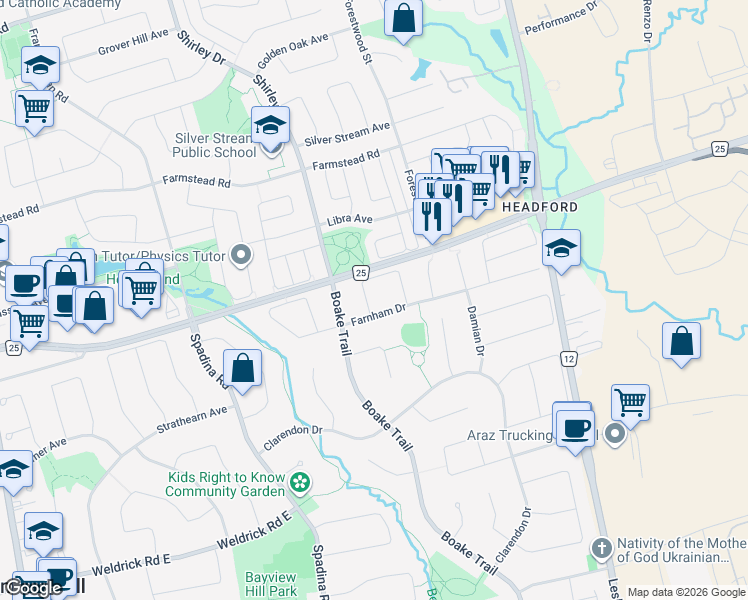 map of restaurants, bars, coffee shops, grocery stores, and more near 5 Edenbrook Crescent in Richmond Hill