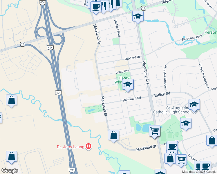 map of restaurants, bars, coffee shops, grocery stores, and more near 15 Briarglen Road in Markham