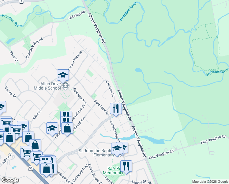map of restaurants, bars, coffee shops, grocery stores, and more near 67 Esposito Drive in Caledon
