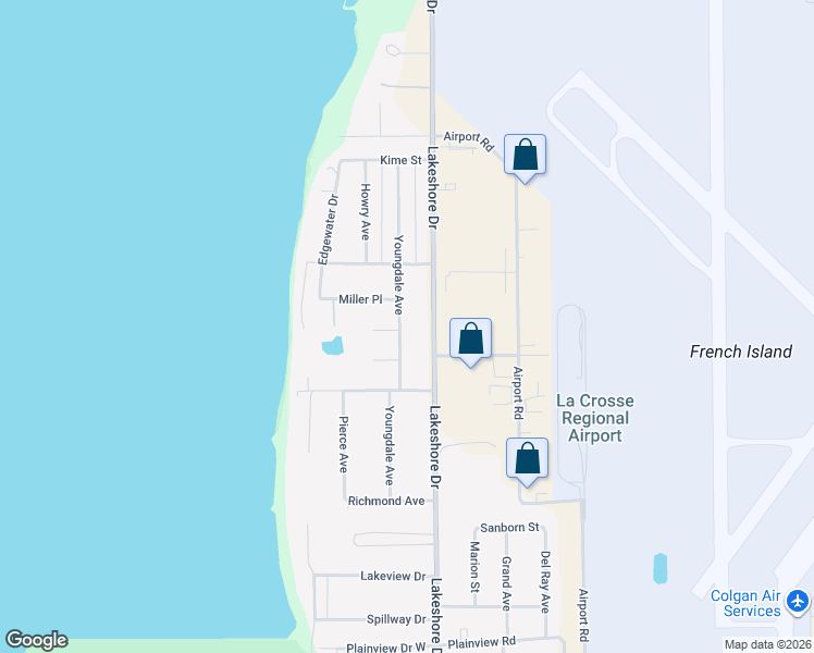map of restaurants, bars, coffee shops, grocery stores, and more near 3030 Youngdale Avenue in La Crosse