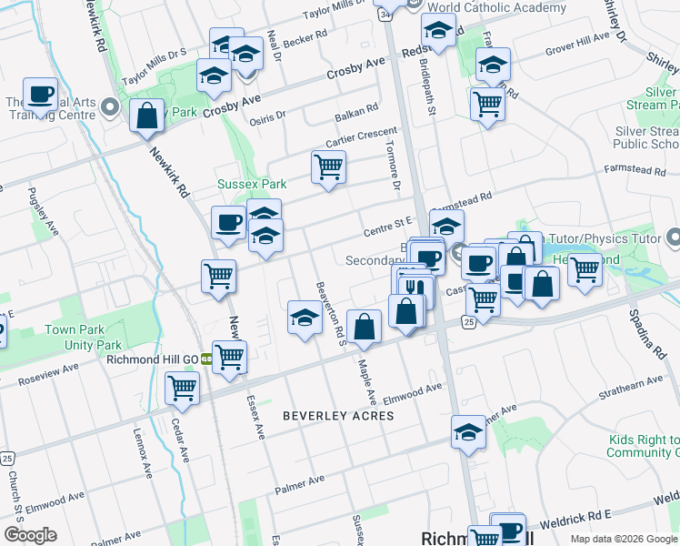 map of restaurants, bars, coffee shops, grocery stores, and more near 380 Bent Crescent in Richmond Hill