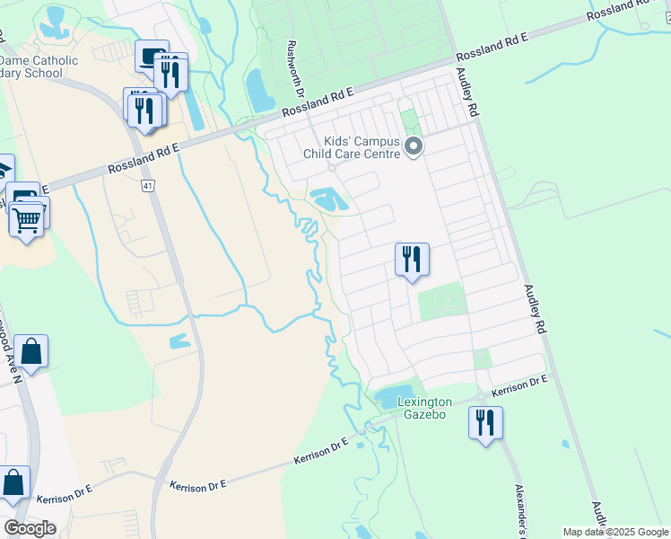 map of restaurants, bars, coffee shops, grocery stores, and more near 77 Westgate Avenue in Ajax