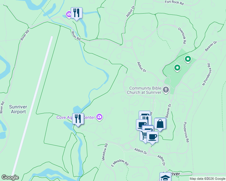 map of restaurants, bars, coffee shops, grocery stores, and more near 57240 Island Road in Sunriver