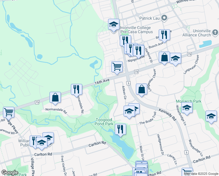 map of restaurants, bars, coffee shops, grocery stores, and more near 8 Roverdale Court in Markham