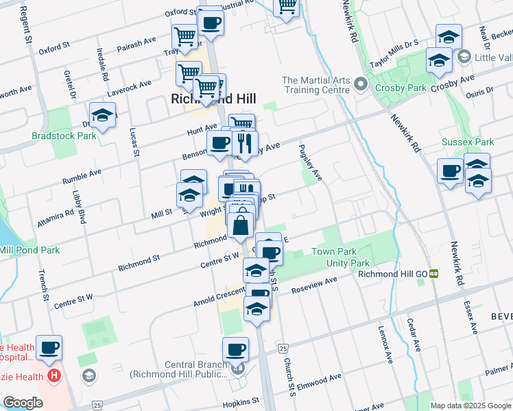 map of restaurants, bars, coffee shops, grocery stores, and more near 24 Dunlop Street in Richmond Hill
