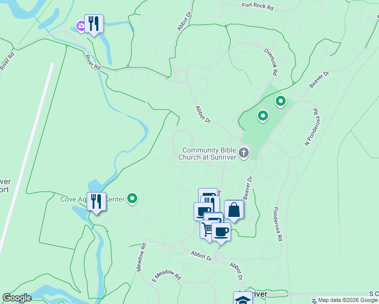map of restaurants, bars, coffee shops, grocery stores, and more near 57206 Island Road in Sunriver