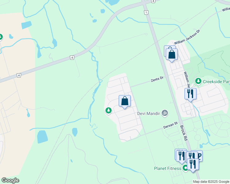 map of restaurants, bars, coffee shops, grocery stores, and more near 1582 Brandy Court in Pickering