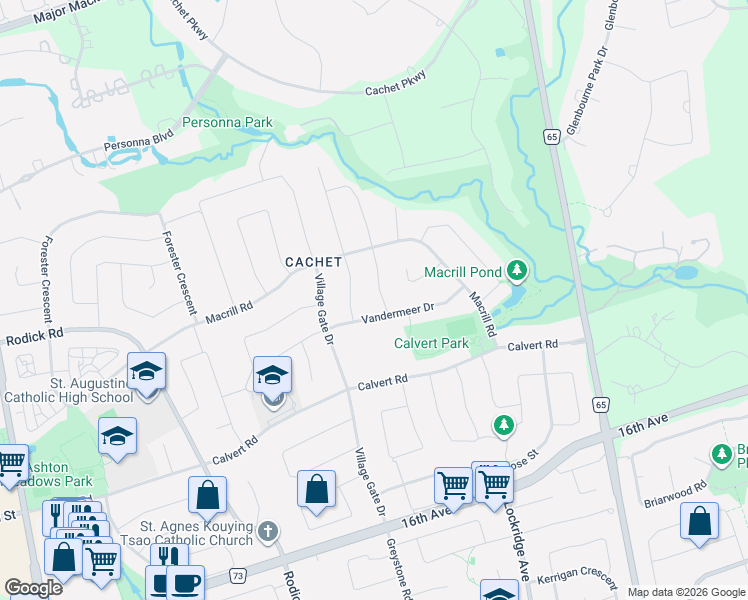 map of restaurants, bars, coffee shops, grocery stores, and more near 2 Pembrooke Road in Markham