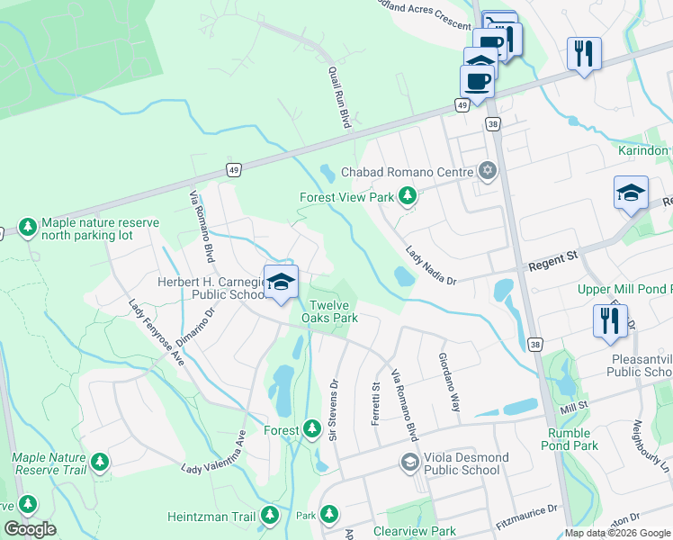 map of restaurants, bars, coffee shops, grocery stores, and more near 139 Sweet Anna Court in Vaughan