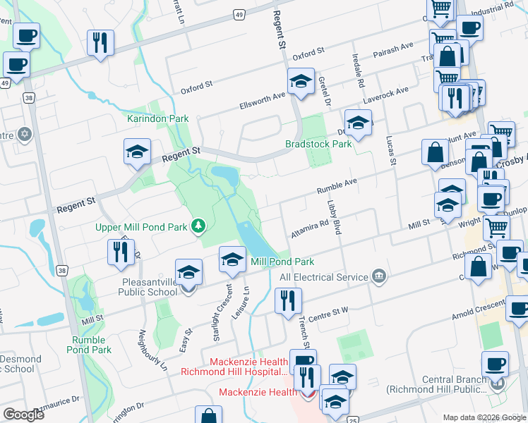 map of restaurants, bars, coffee shops, grocery stores, and more near 292 Rumble Avenue in Richmond Hill