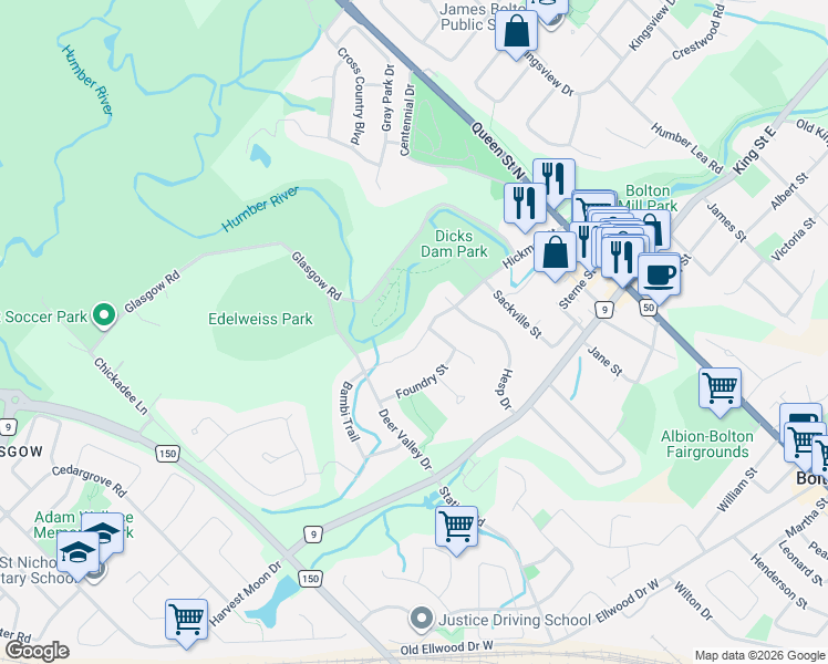 map of restaurants, bars, coffee shops, grocery stores, and more near 187 Hickman Street in Bolton