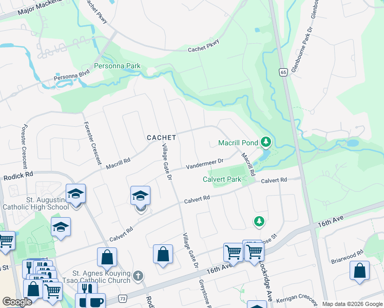 map of restaurants, bars, coffee shops, grocery stores, and more near 6 Pembrooke Road in Markham