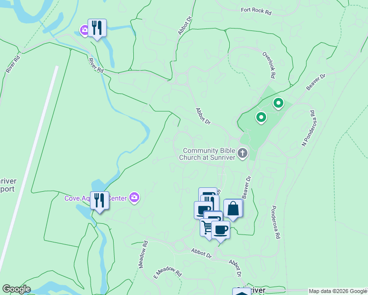 map of restaurants, bars, coffee shops, grocery stores, and more near 57206 Island Road in Sunriver