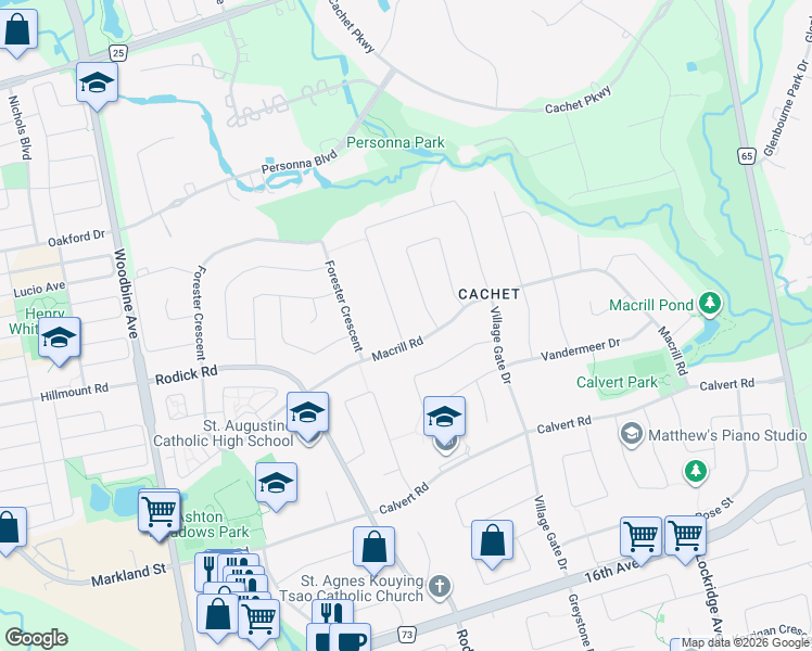 map of restaurants, bars, coffee shops, grocery stores, and more near 75 Silver Rose Crescent in Markham