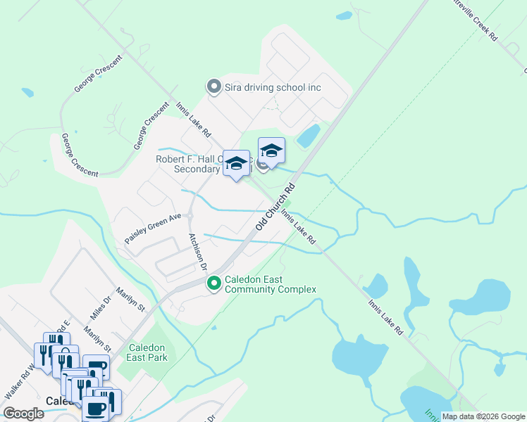 map of restaurants, bars, coffee shops, grocery stores, and more near 46 McCardy Court in Regional Municipality of Peel